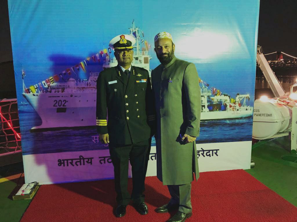 Dr.  Mustafa Saasa with Commander S Zakir Husain - Deputy Commanding Officer of Indian Coast Guard Ship - Samudra Pehredar during On Board Reception at Port Rashid, Dubai – UAE on 2nd February 2020.
